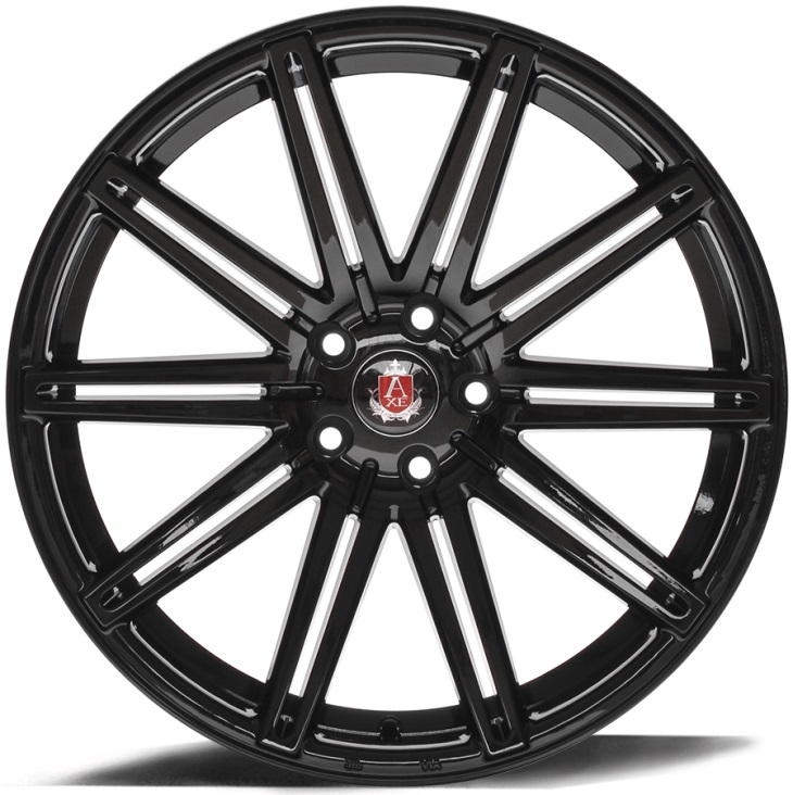 NEW 20  AXE EX15 DEEP CONCAVE ALLOY WHEELS IN GLOSS BLACK WITH WIDER 10 5  REAR